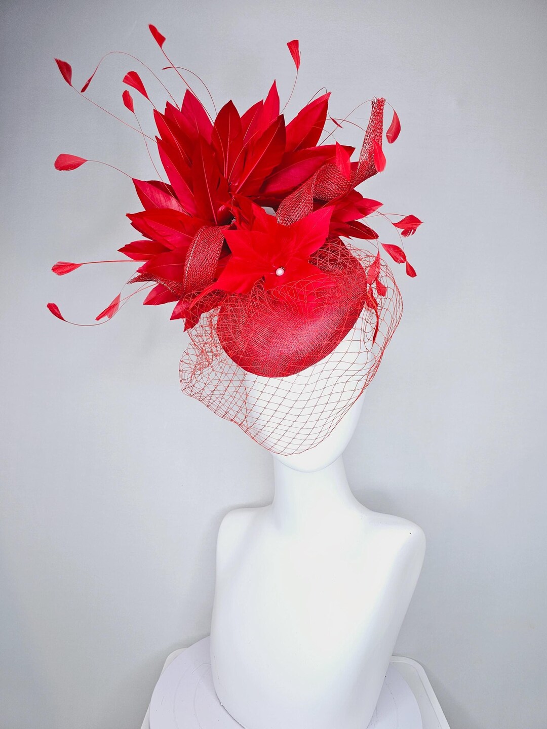 Kentucky Derby Hat Fascinator Red Sinamay With Red Sinamay  display picture 1