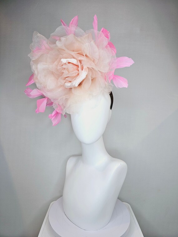 Kentucky Derby Hat Fascinator Large Blush Light Pink Organza  display picture 1