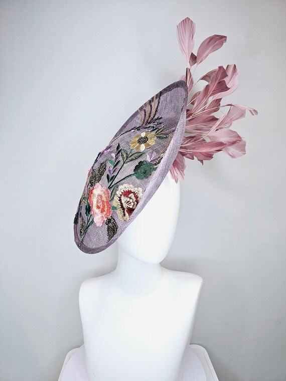 Chic Lavender Sinamay Pillbox Feather Clip Fascinator Kentucky Derby/Wedding Purple Sinamay Kentucky Derby Fascinator(g3): Lavender  main image 4