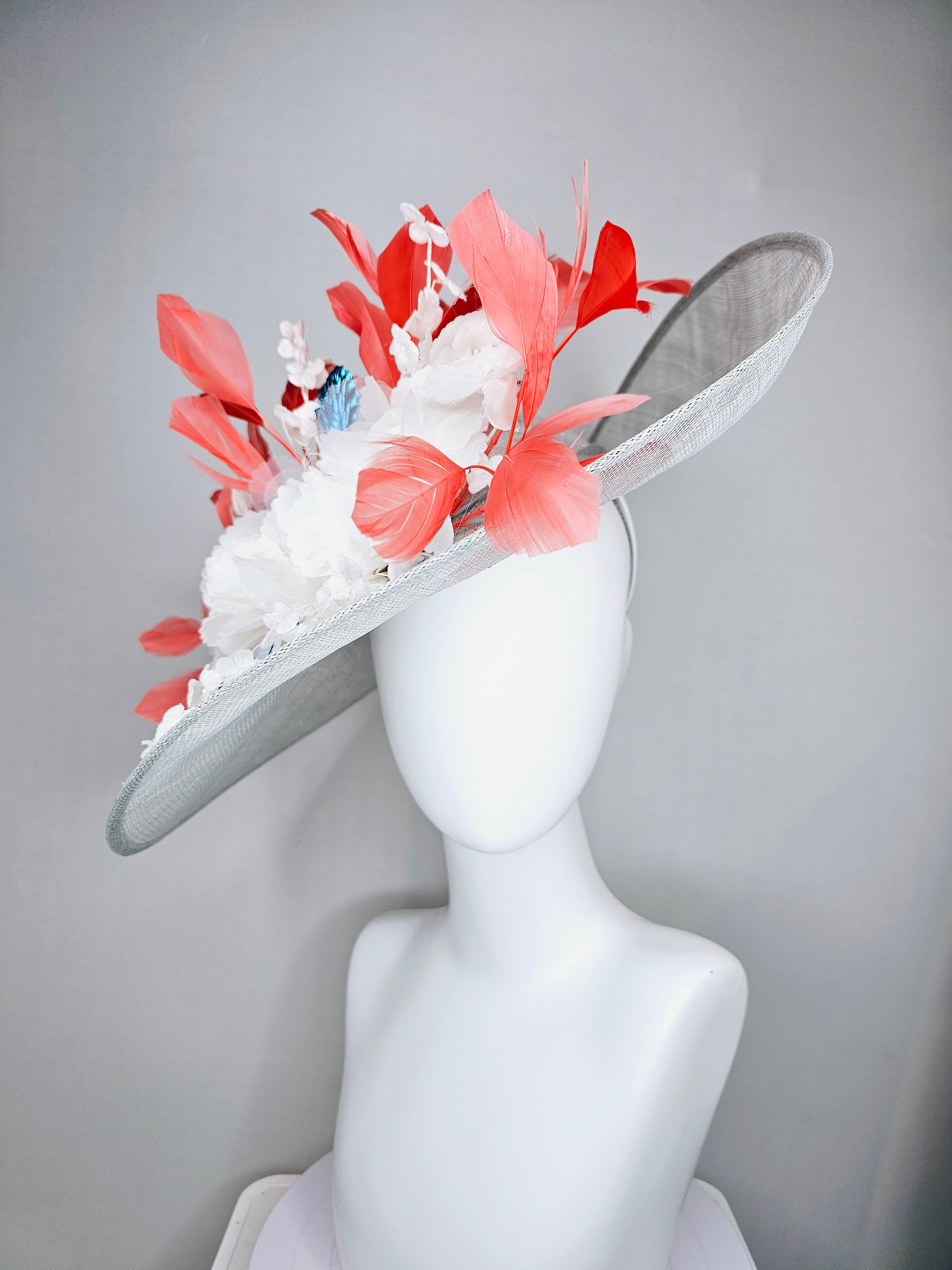 Kentucky Derby Hat Large Wide Brim Sinamay Gray Hat With  display picture 2