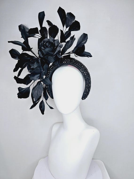Kentucky Derby Hat Fascinator Black Crystal Rhinestone  display picture 1