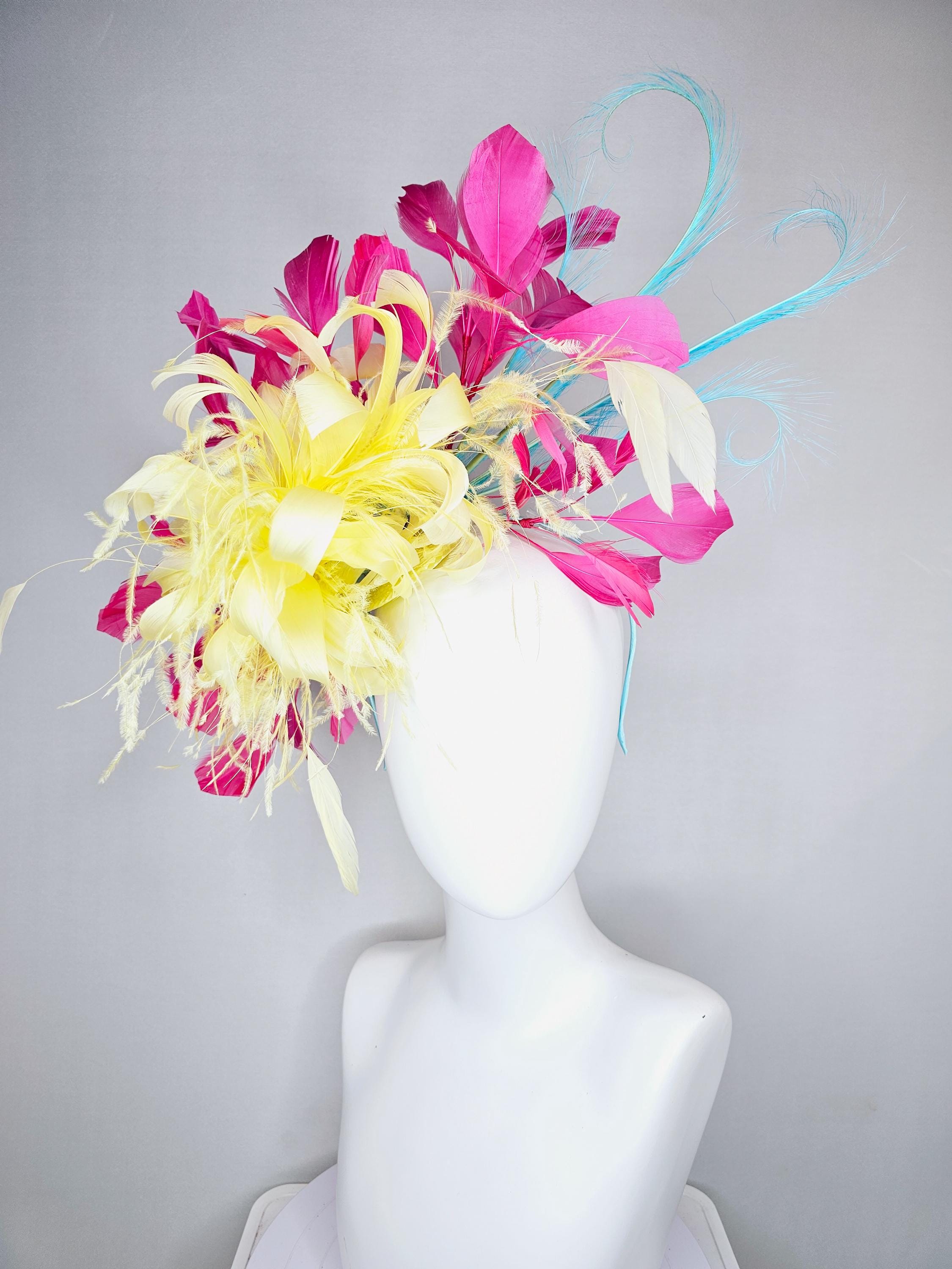 Kentucky Derby Hat Fascinator Yellow Fluffy Feather Flower  display picture 1