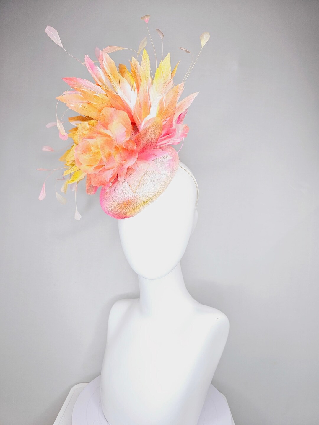 Kentucky Derby Hat Fascinator White Sinamay With Rose and White