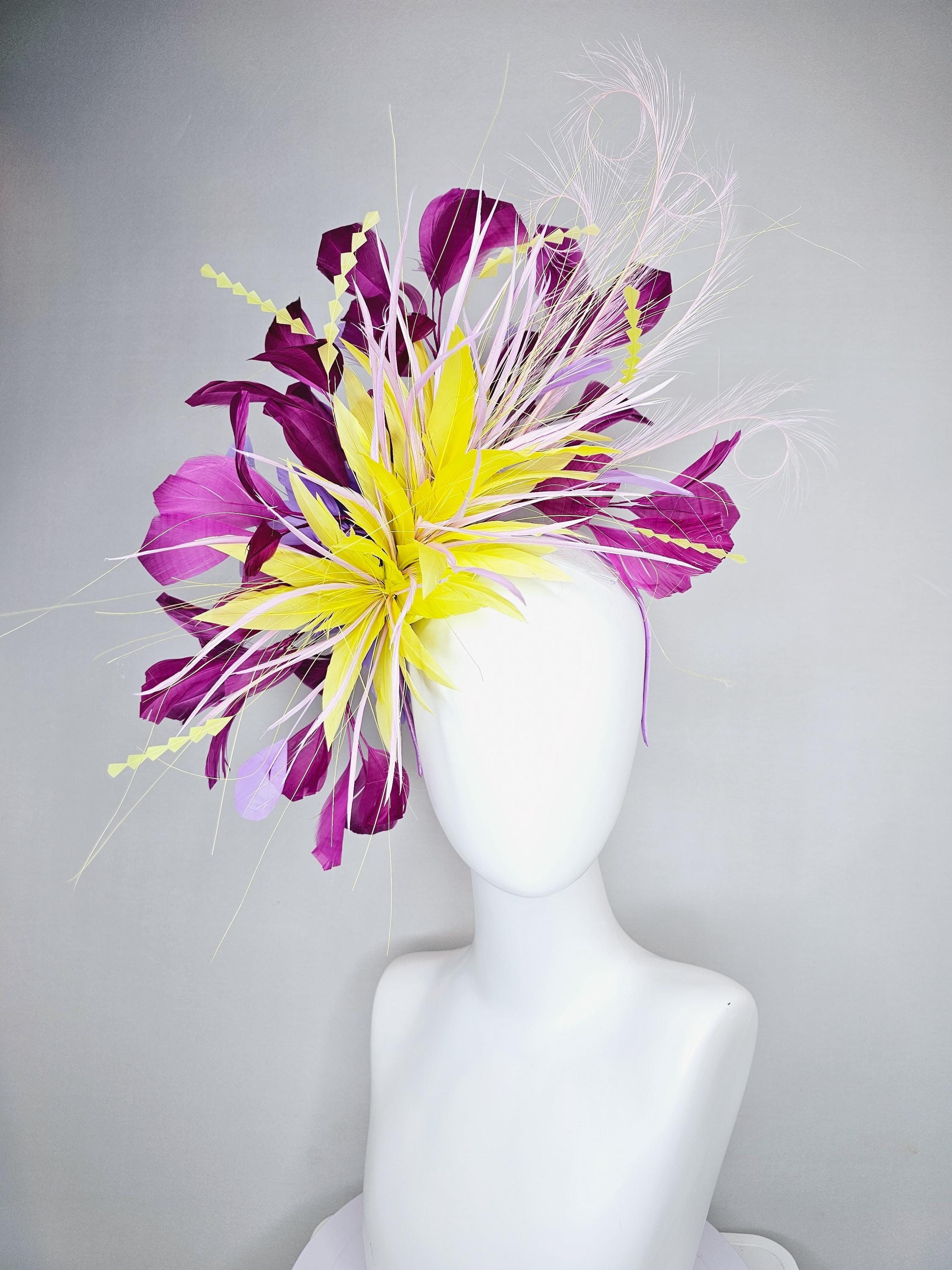 Kentucky Derby Hat Fascinator Yellow Magenta Lavender Purple 