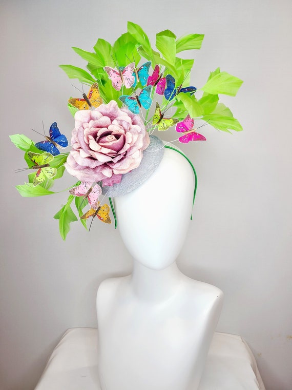 Kentucky Derby Hat Fascinator Bright Green Feathers With  display picture 2