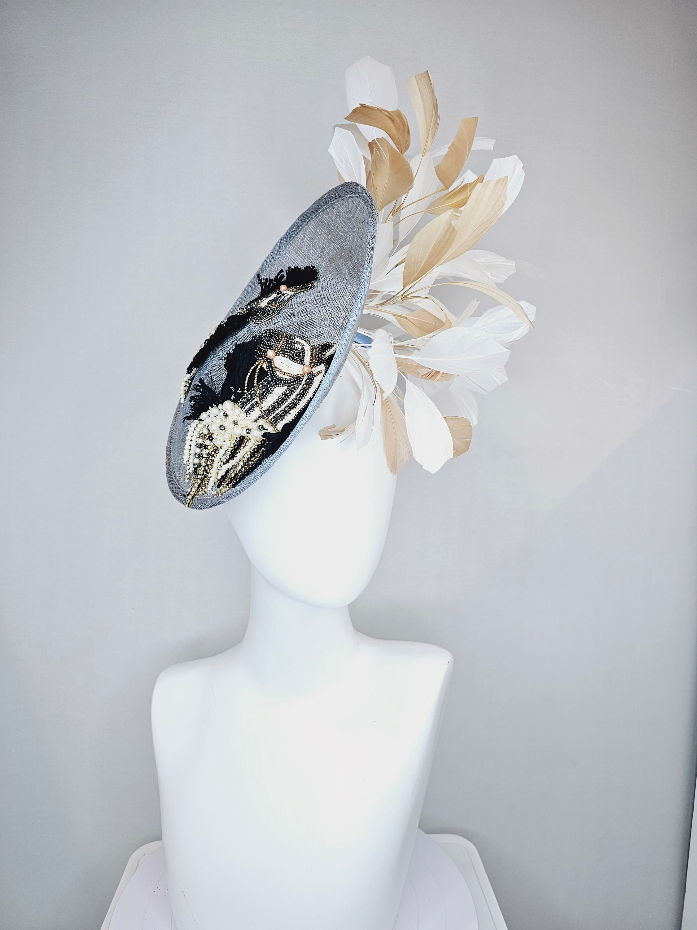 Kentucky Derby Hat Fascinator Light Blue Sinamay Saucer  display picture 3