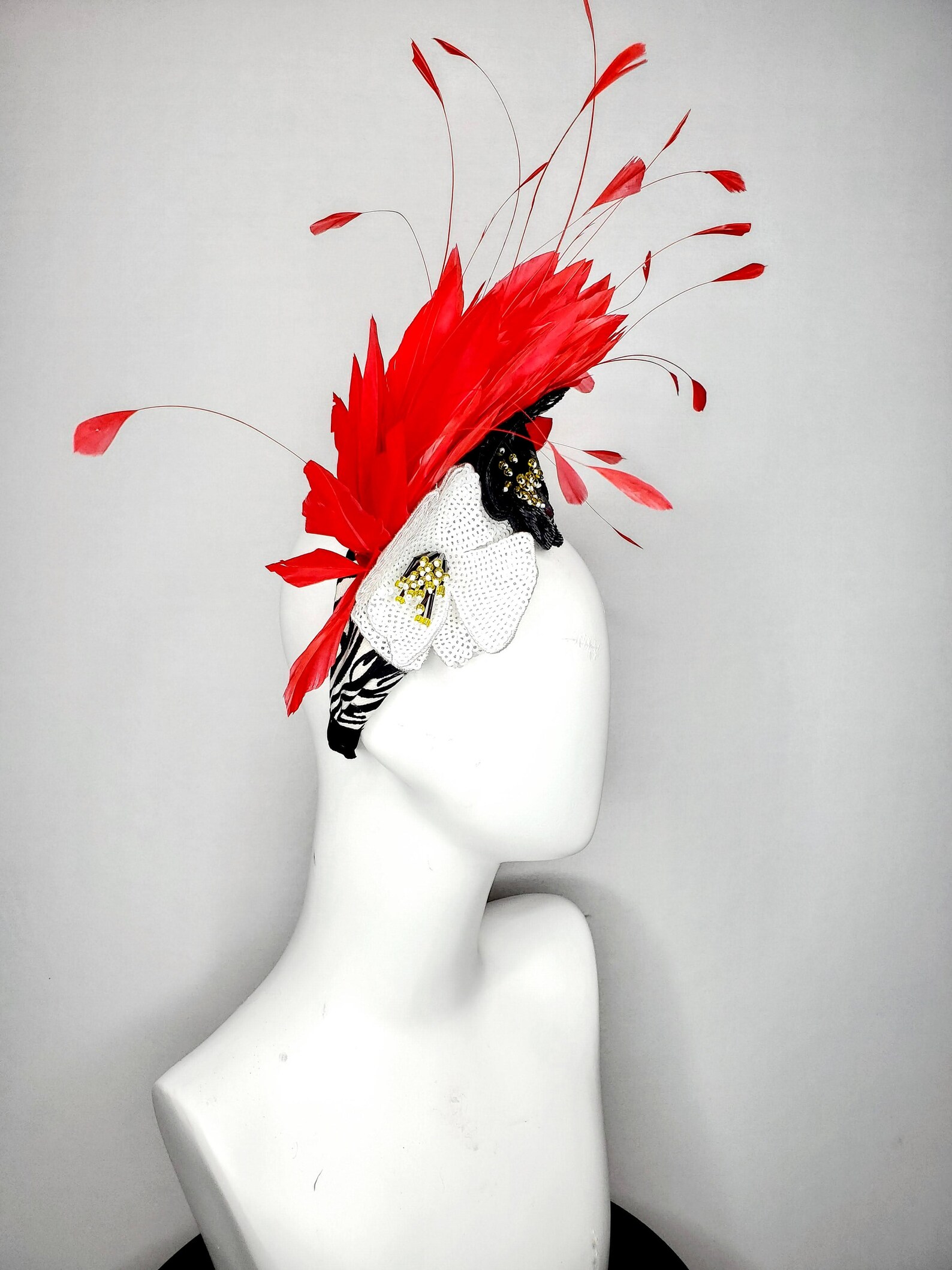 Kentucky Derby Hat Fascinator Black White Stripe Zebra Beaded Etsy