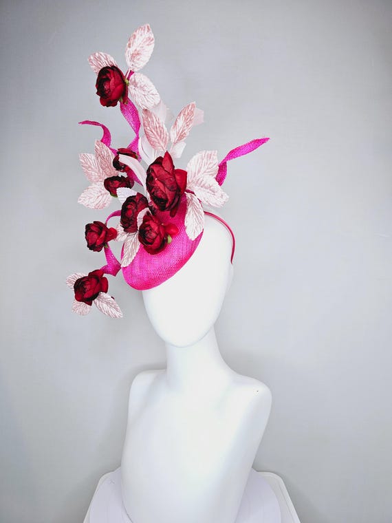 Kentucky Derby Hat Fascinator Hot Pink Sinamay With Curls  display picture 3