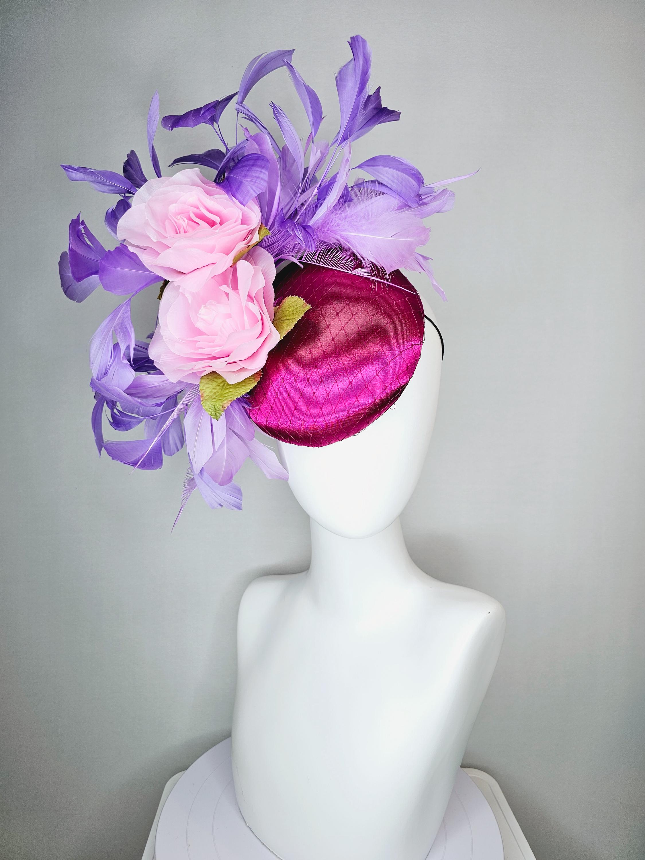 Kentucky Derby Hat Fascinator Hot Pink Satin With Netting 