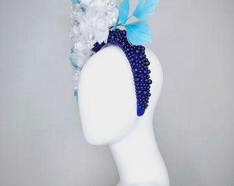 Navy Bloom Flower Fascinator Kentucky Derby Headpiece w Pearl Wedding Tea Church Fascinators Hats for Women Ken-tucky Derby Tea Party Hats  main image 4