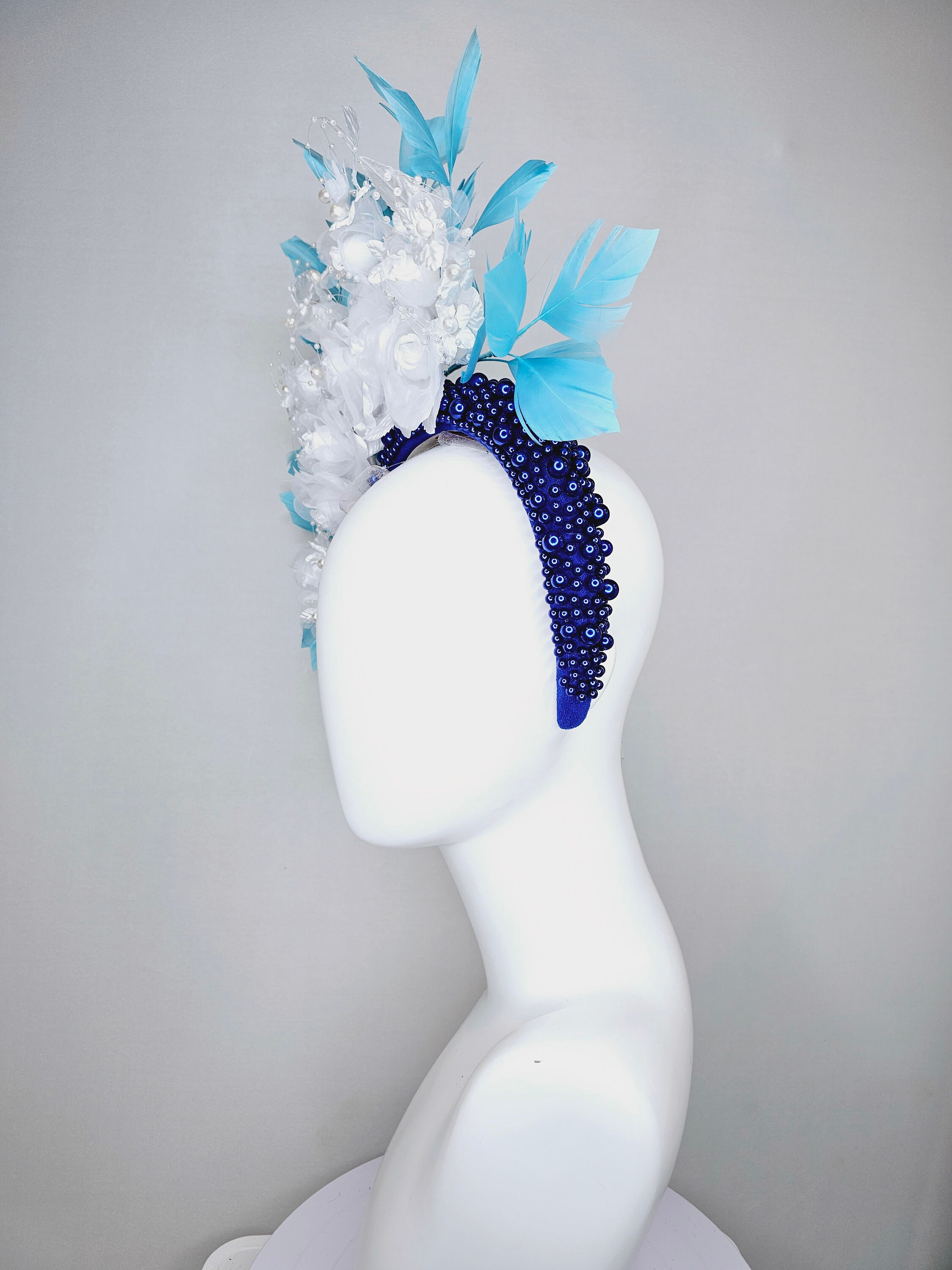 Kentucky Derby Hat Fascinator Midnight Blue Pearl Beaded  display picture 1