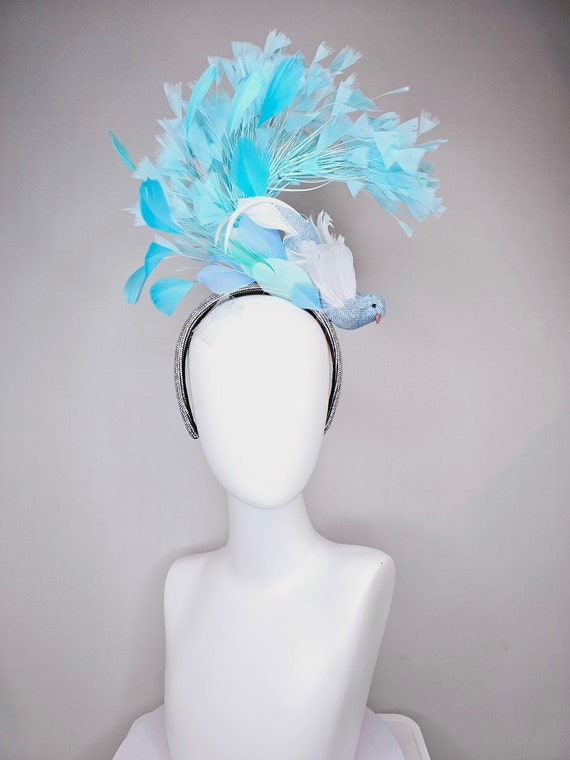 Baby blue rhinestone feather hat UAURORAO Women Cute Cowboy Hat Feather Trim Cowgirl Hat  main image 3