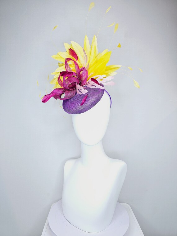 Yellow and Purpler Derby Fascinator Purple and Yellow Derby Hat - Etsy main image 4