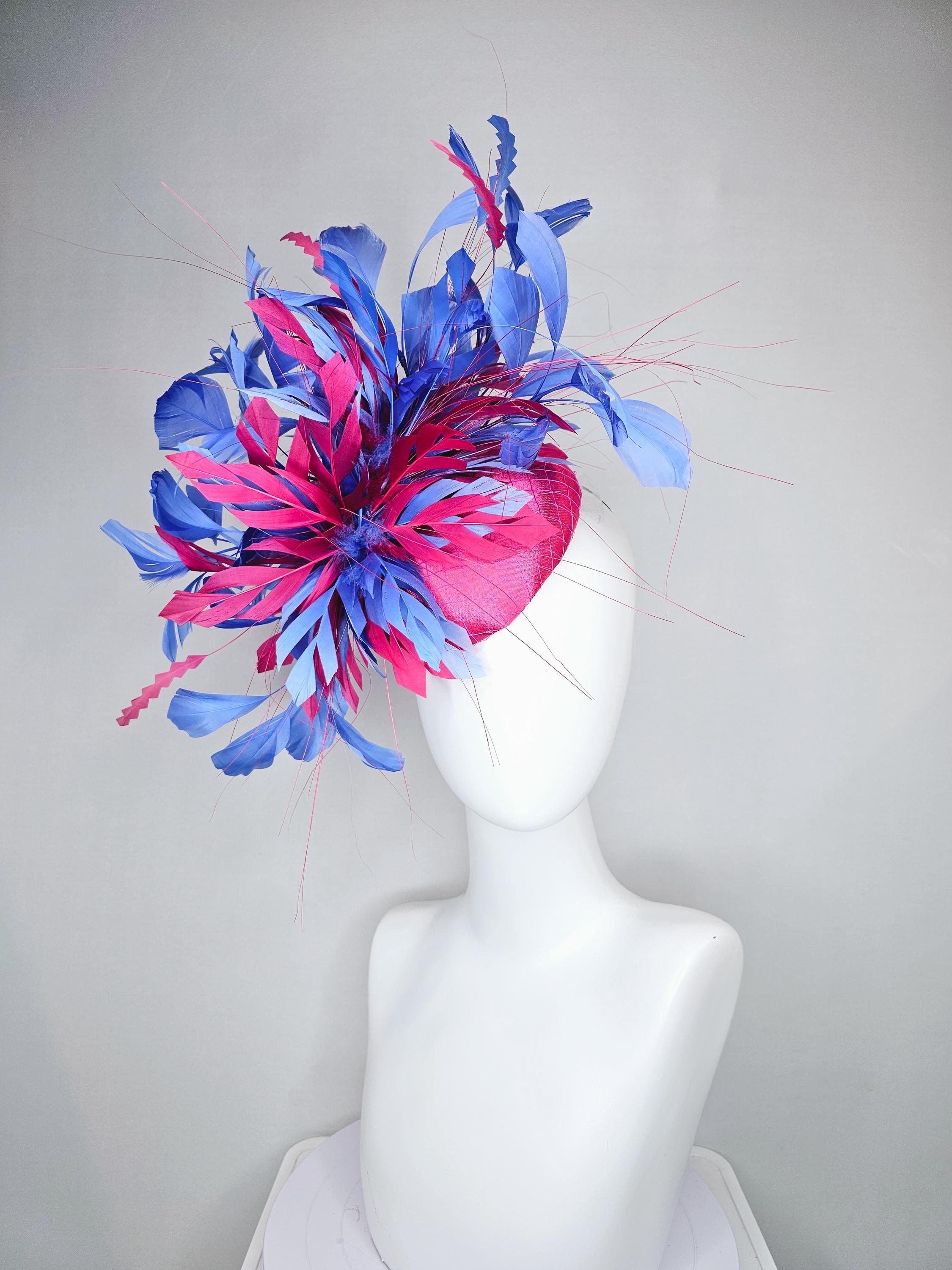 Custom Derby fascinator - Blue and Pink with whimsical bird detail Kentucky Derby Fascinator: Light Blue & Pink, Silk Flowers  main image 4