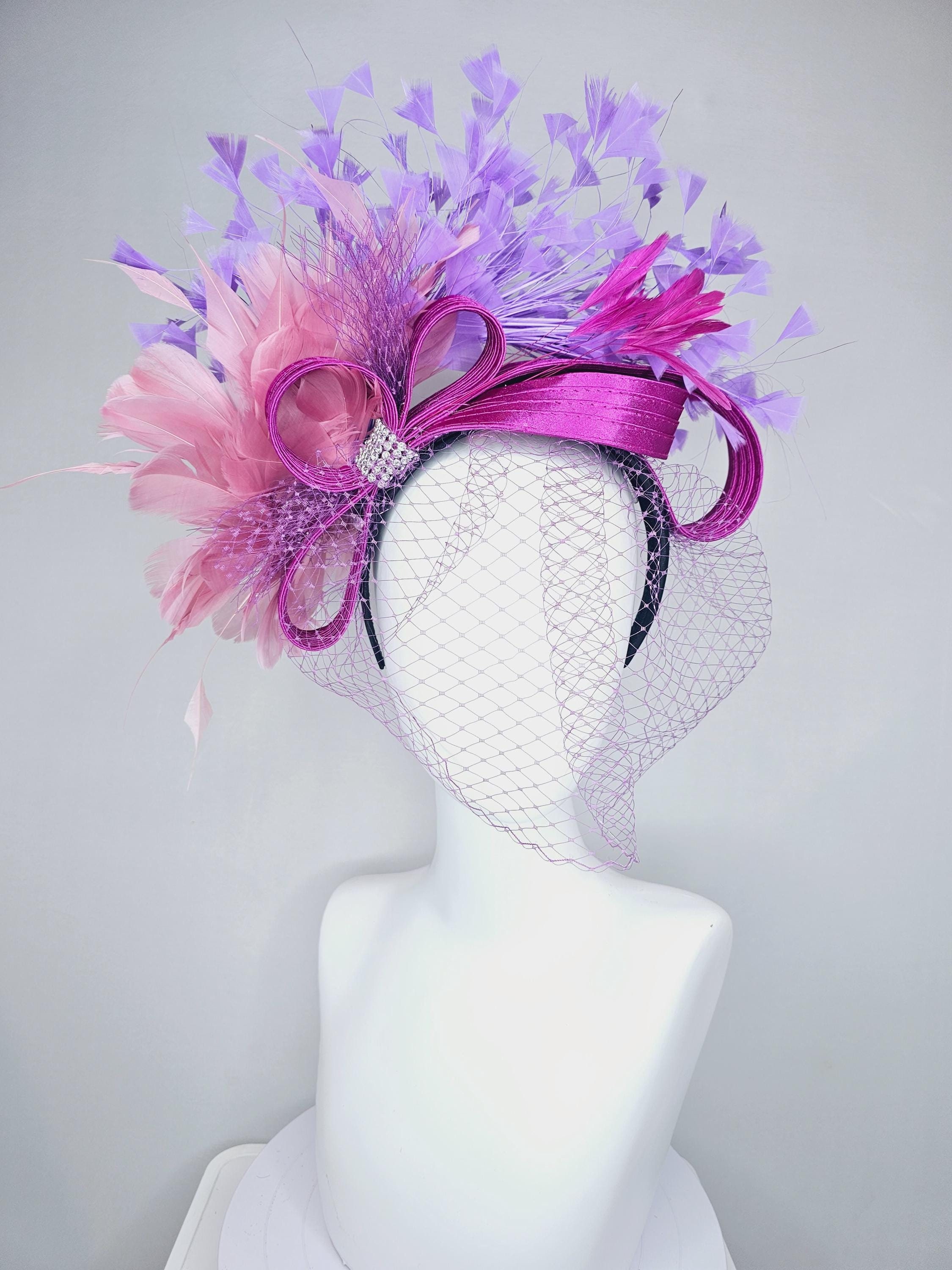 Lavender Rhinestone Feather Mesh Bow Organza Dressy Kentucky Derby Church Hat Lavender Derby Hat - Etsy main image 2