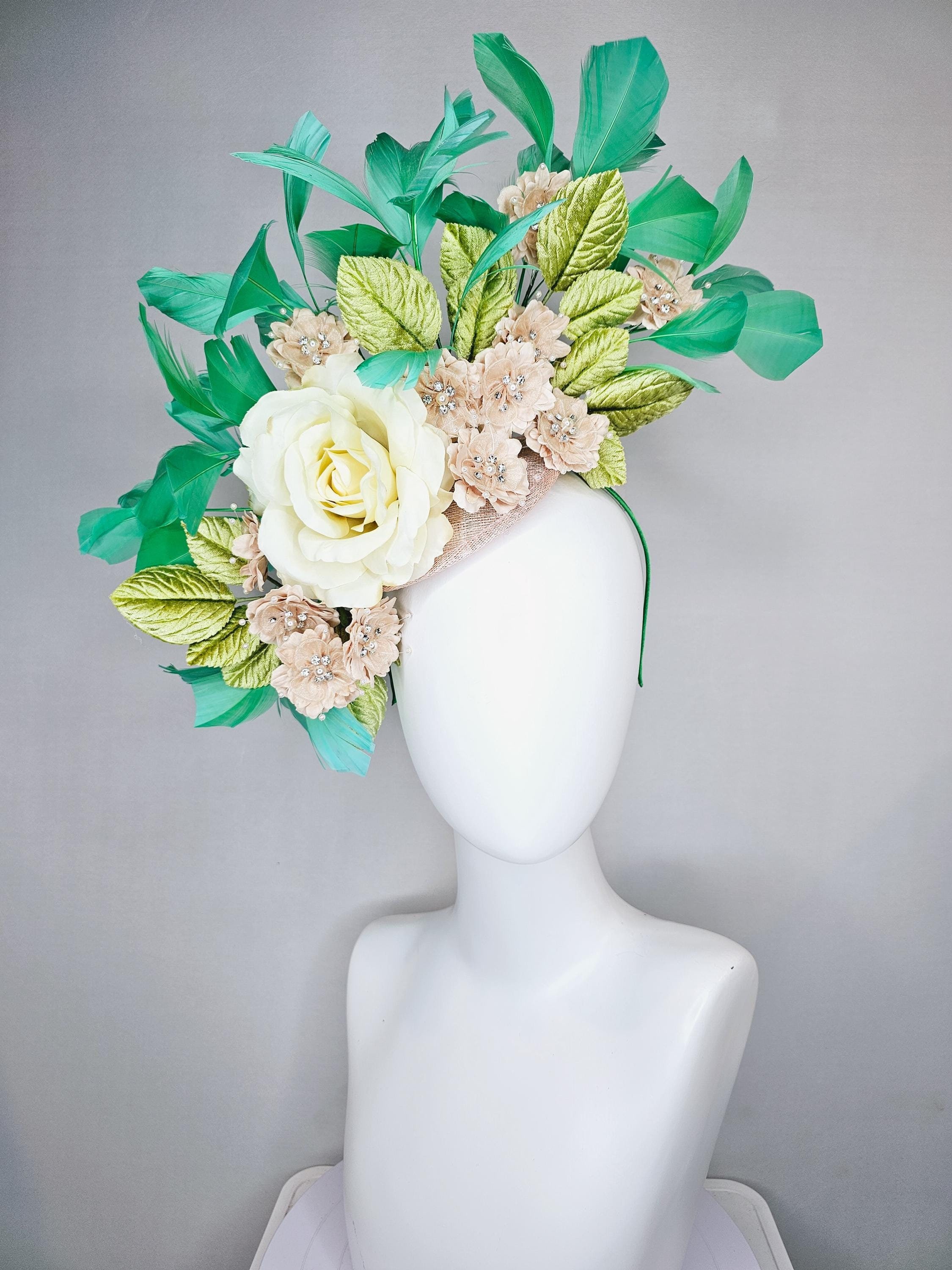 Beige Sinamay Flower Fascinator Hat For Women - Derby  display picture 1