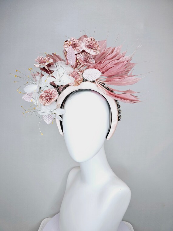 Mesh Feather Rhinestone Fascinator Derby Hat Headband Clip Women's Kentucky Derby Fascinator c hat with main image 4
