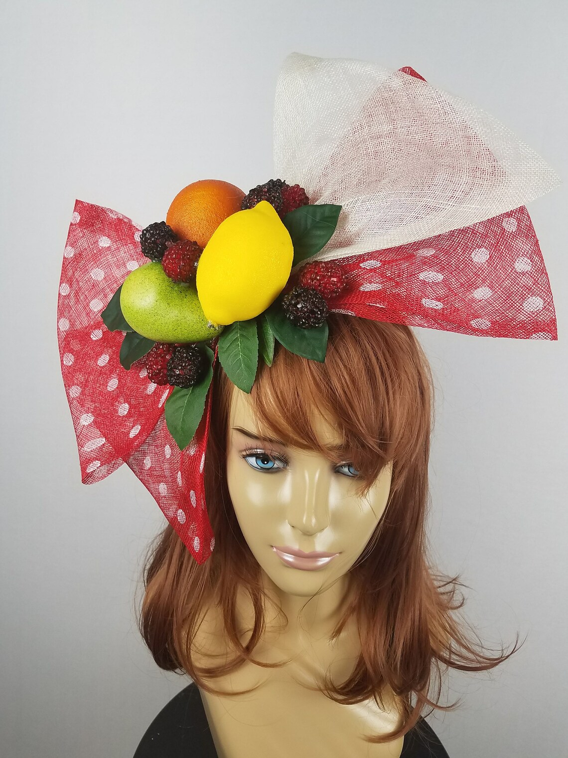 Red Kentucky Derby Hat Fascinator Red White Polka Dot Bow Etsy