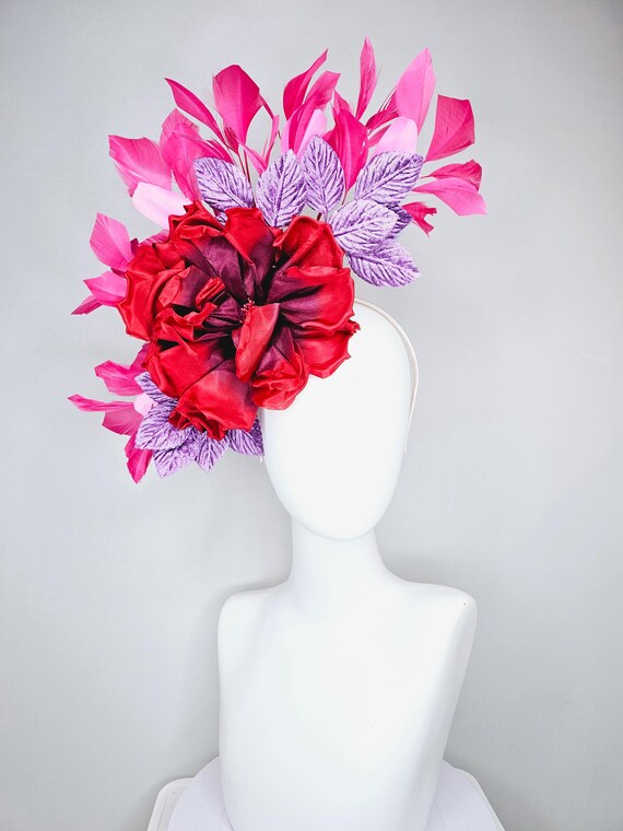 Kentucky Derby Hat Fascinator With Large Red Silk Flower  display picture 1