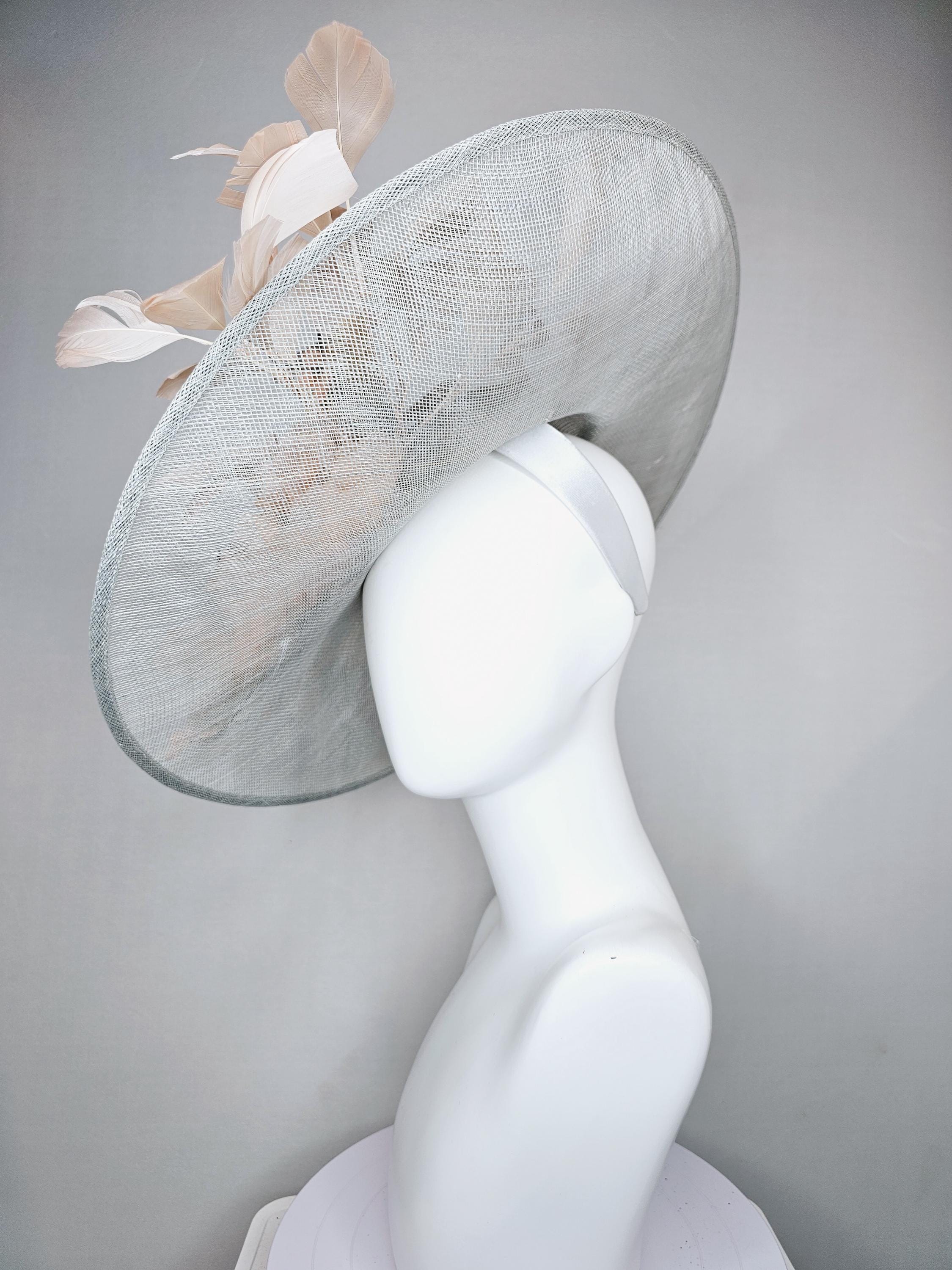 Kentucky Derby Hat Fascinator Light Gray Sinamay Saucer  display picture 1