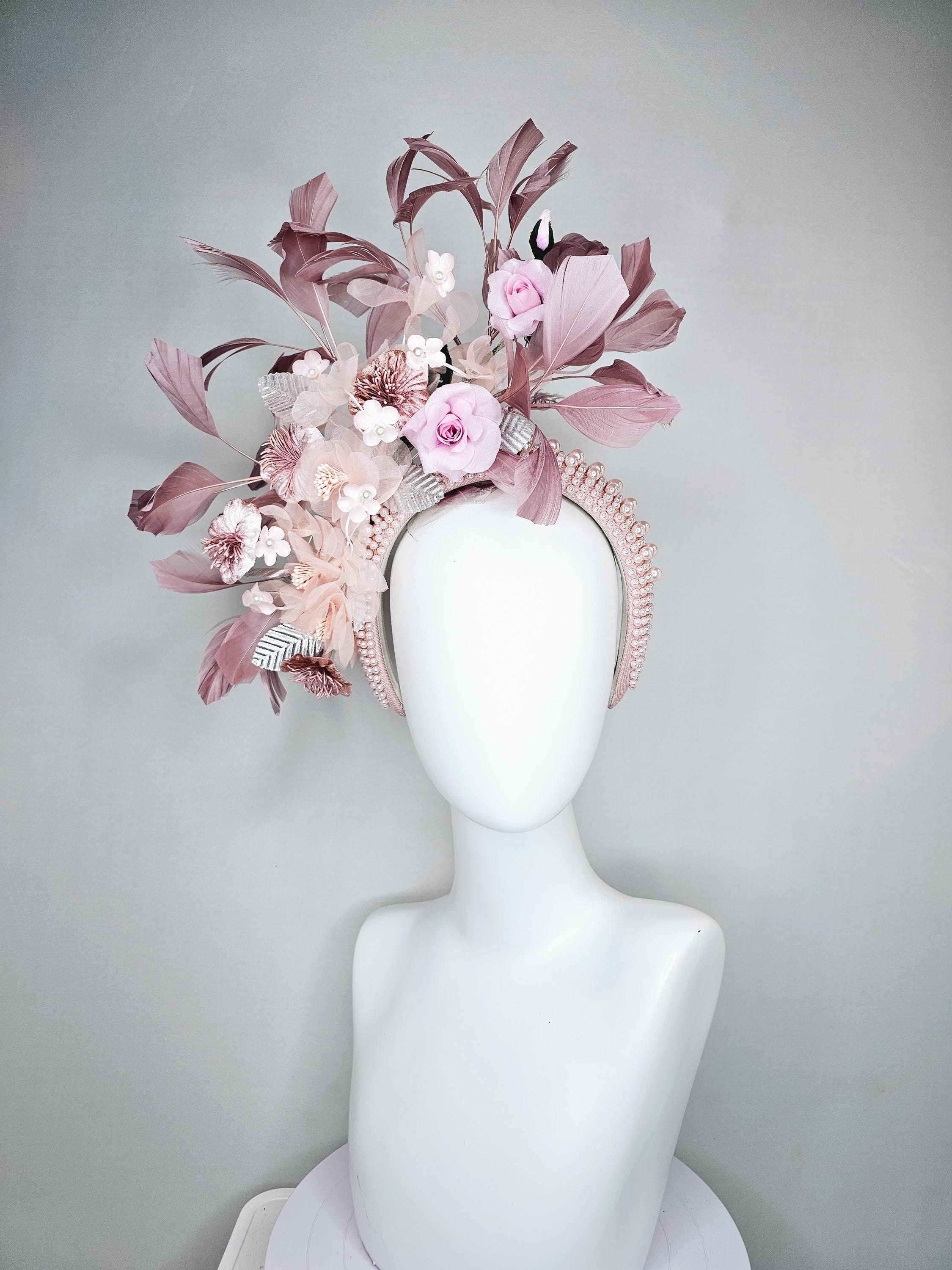 Kentucky Derby Hat Fascinator Light Pink Pearl Beaded  display picture 1