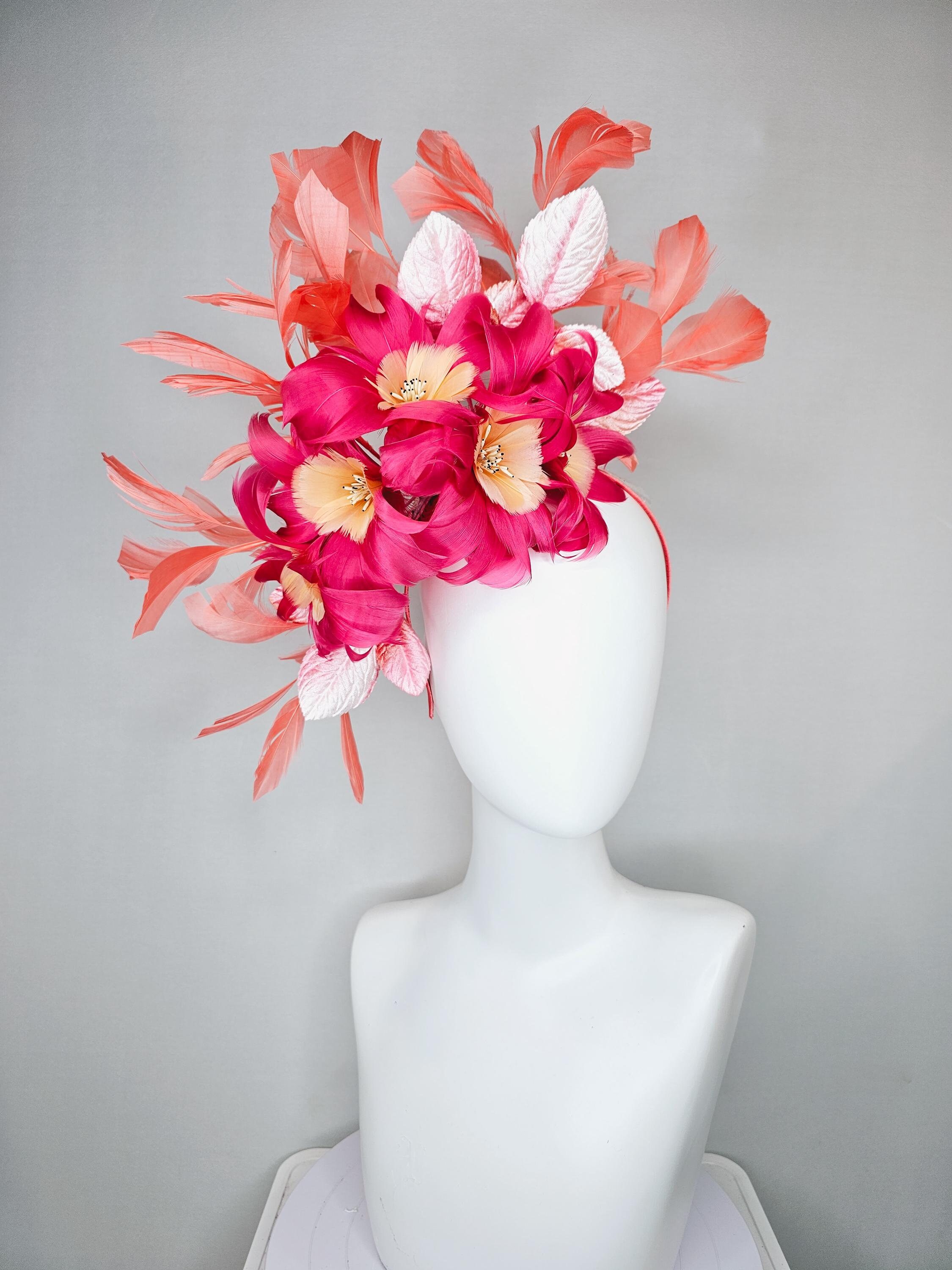 Kentucky Derby Hat Fascinator Pink Feather Flowers With  display picture 1