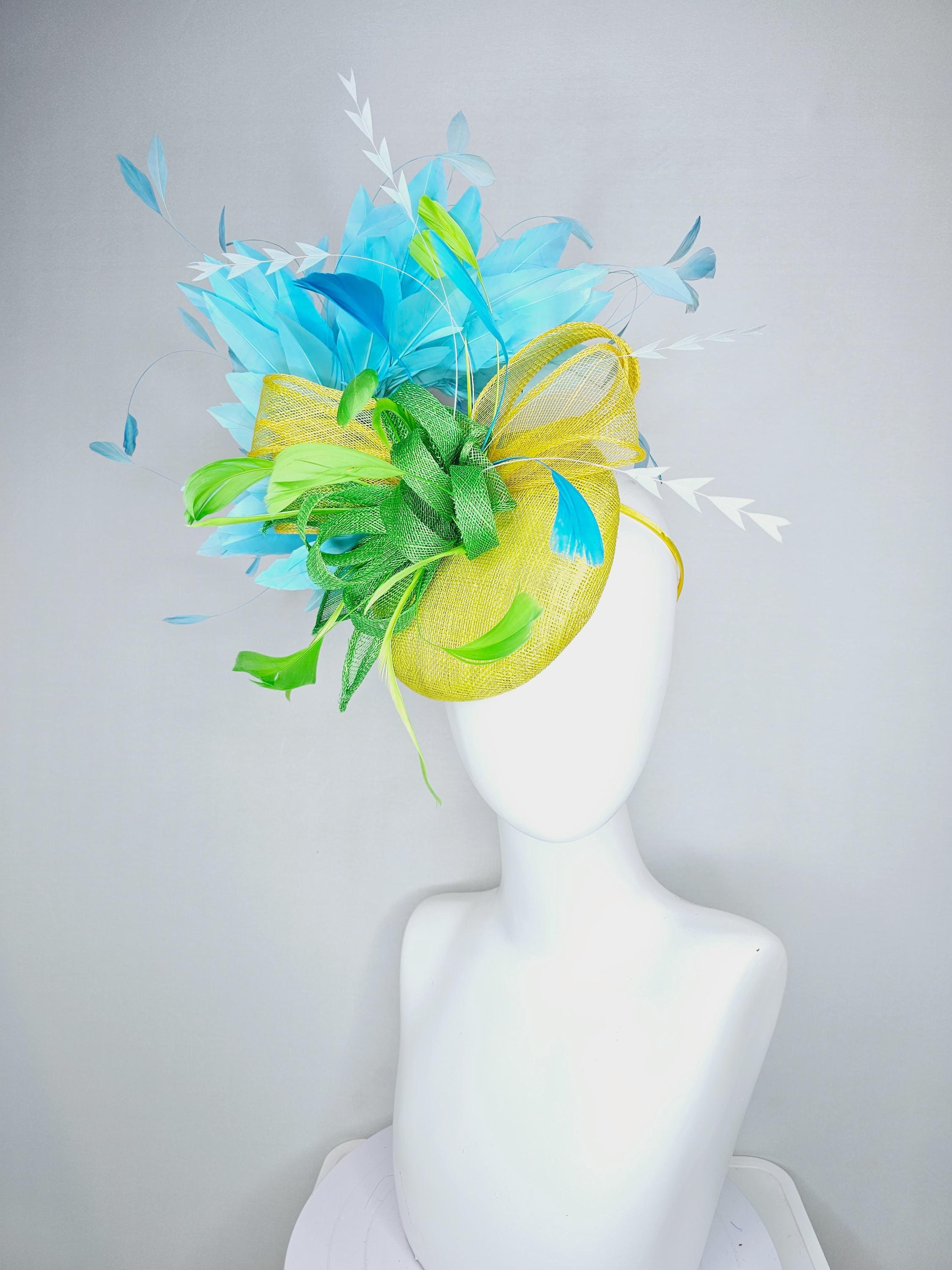 Kentucky Derby Hat Fascinator Yellow Sinamay With Yellow and  display picture 3