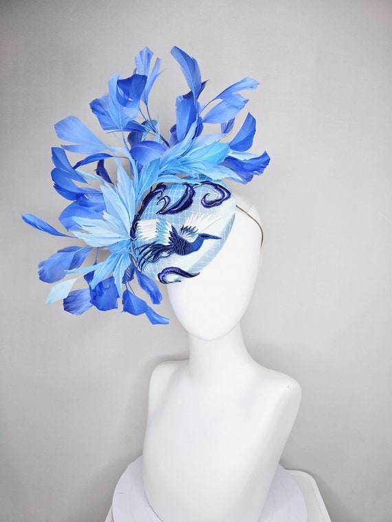 Kentucky Derby Hat Fascinator Light Blue Satin With Netting  display picture 1