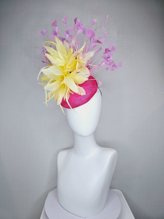Kentucky Derby Hat Fascinator Hot Pink Sinamay With Lavender  display picture 3