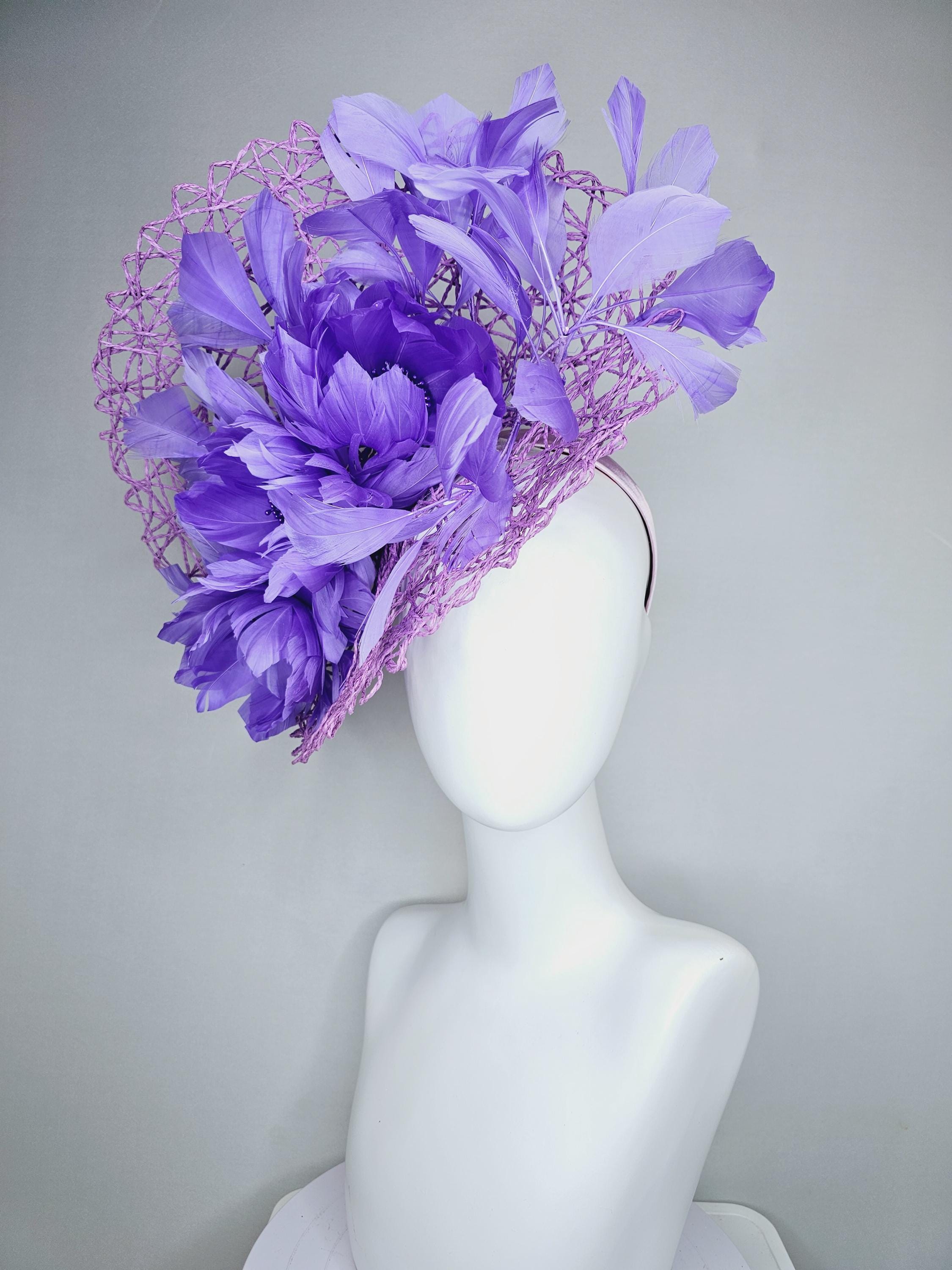 Kentucky Derby Hat Floral Fascinator Purple Lavender Headband Headwear Lilac Kentucky Derby Fascinator: Lavender Wedding Race Hat main image 3