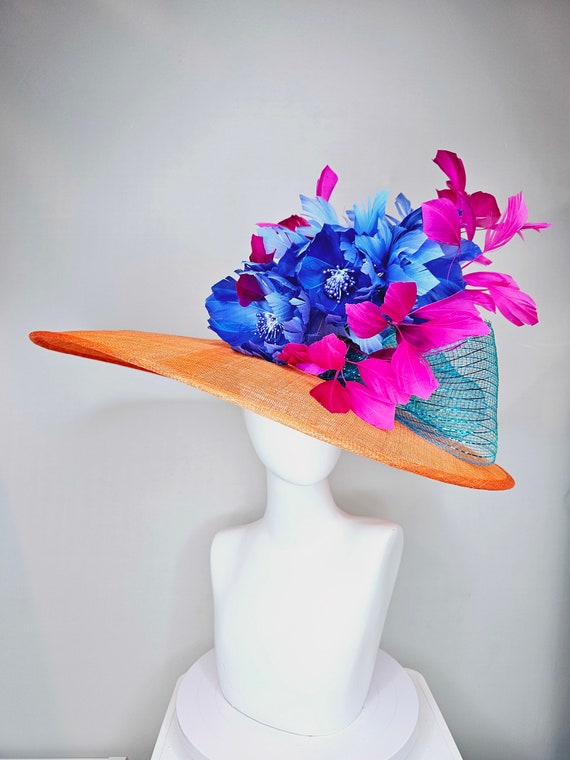 Large Multi Color Floral Kentucky Derby Hat Fascinator NWOT Kentucky Derby Hat Fascinator Neutral Beige Sinamay With  main image 4