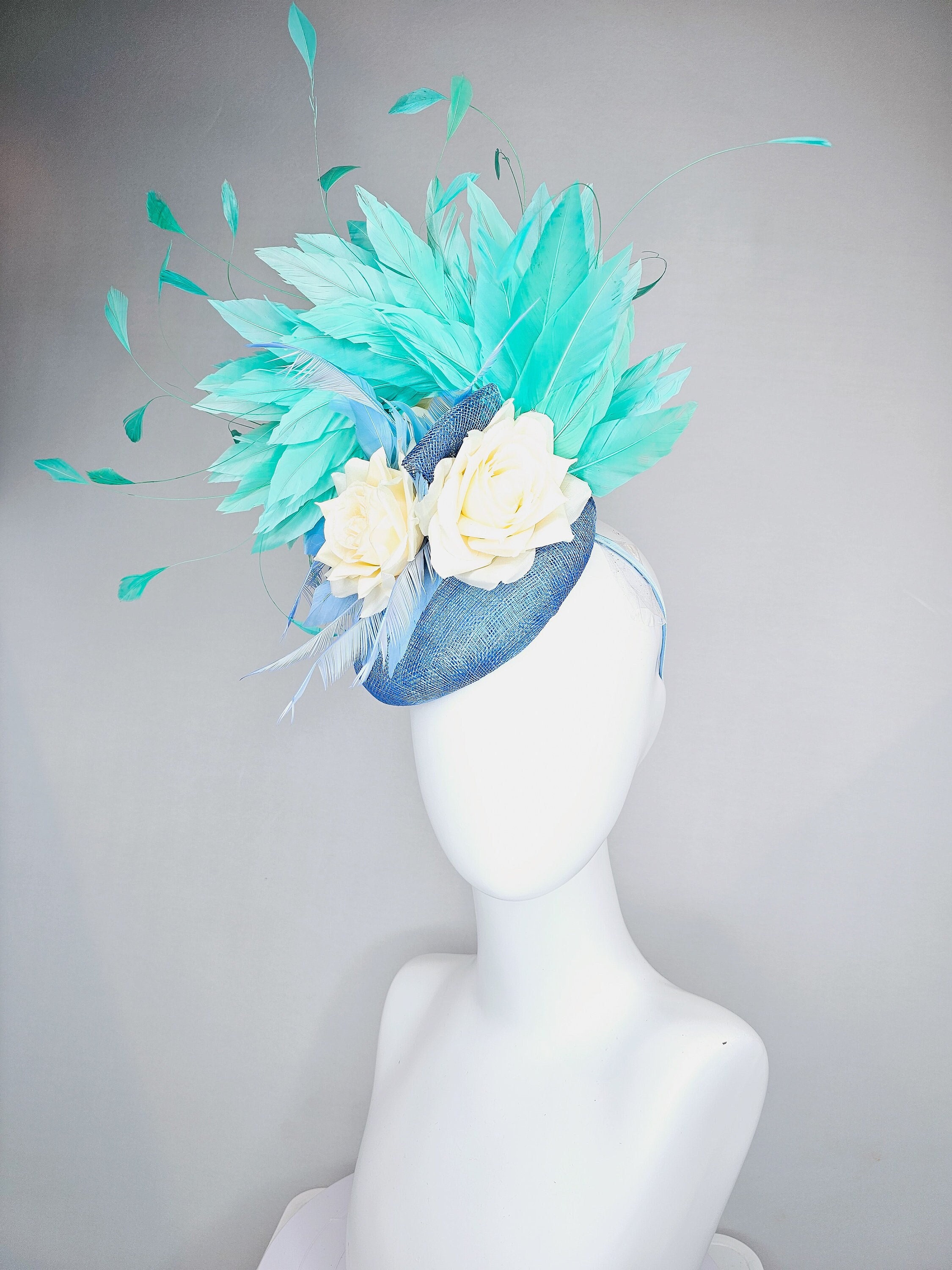 Kentucky Derby Hat Fascinator Light Blue Sinamay With Light 