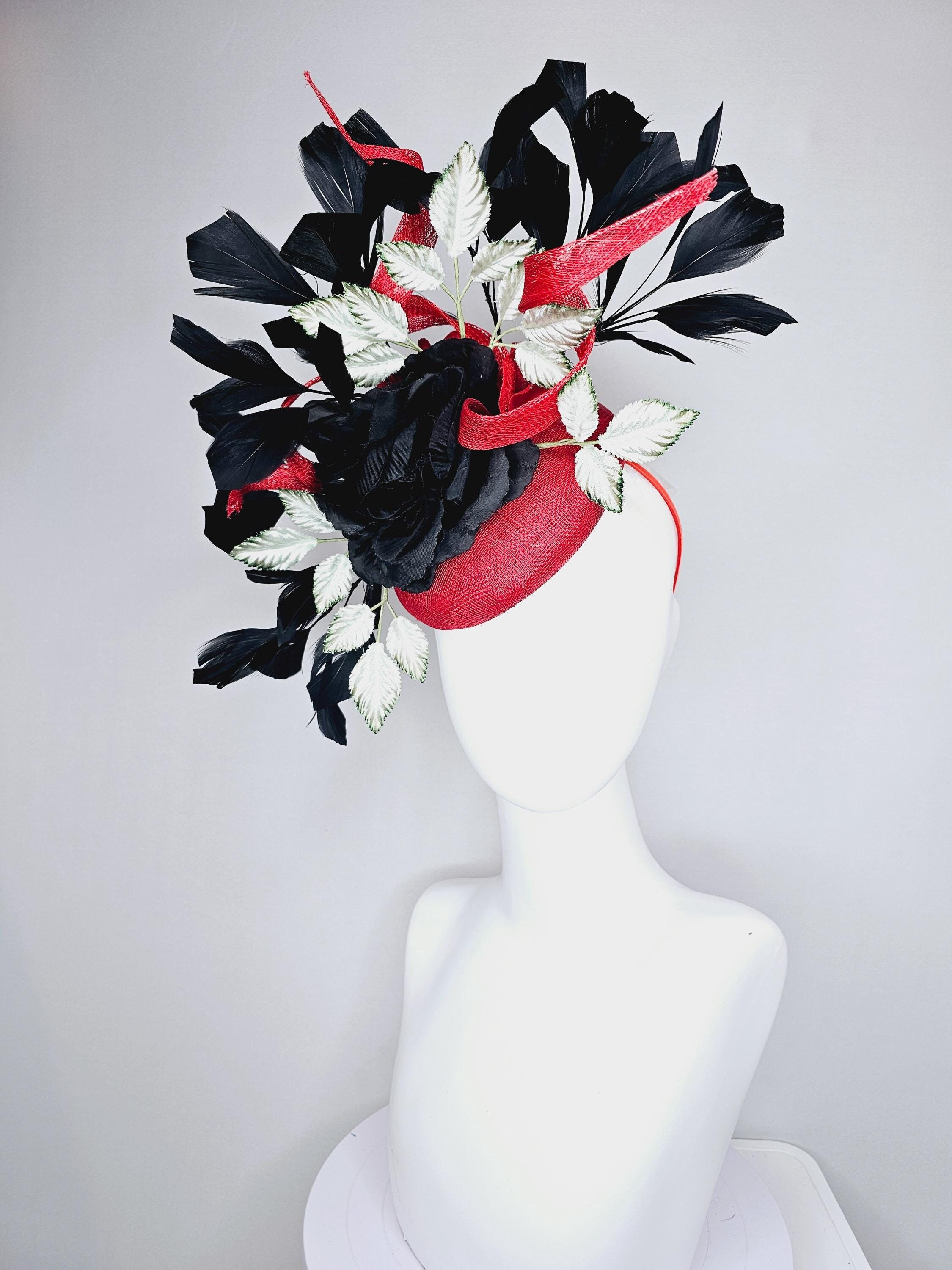 Kentucky Derby Red Sinamay Fascinator Hat – Elegant Bow Headpiece Kentucky Derby Hat Fascinator Red Sinamay With Red Sinamay  main image 3