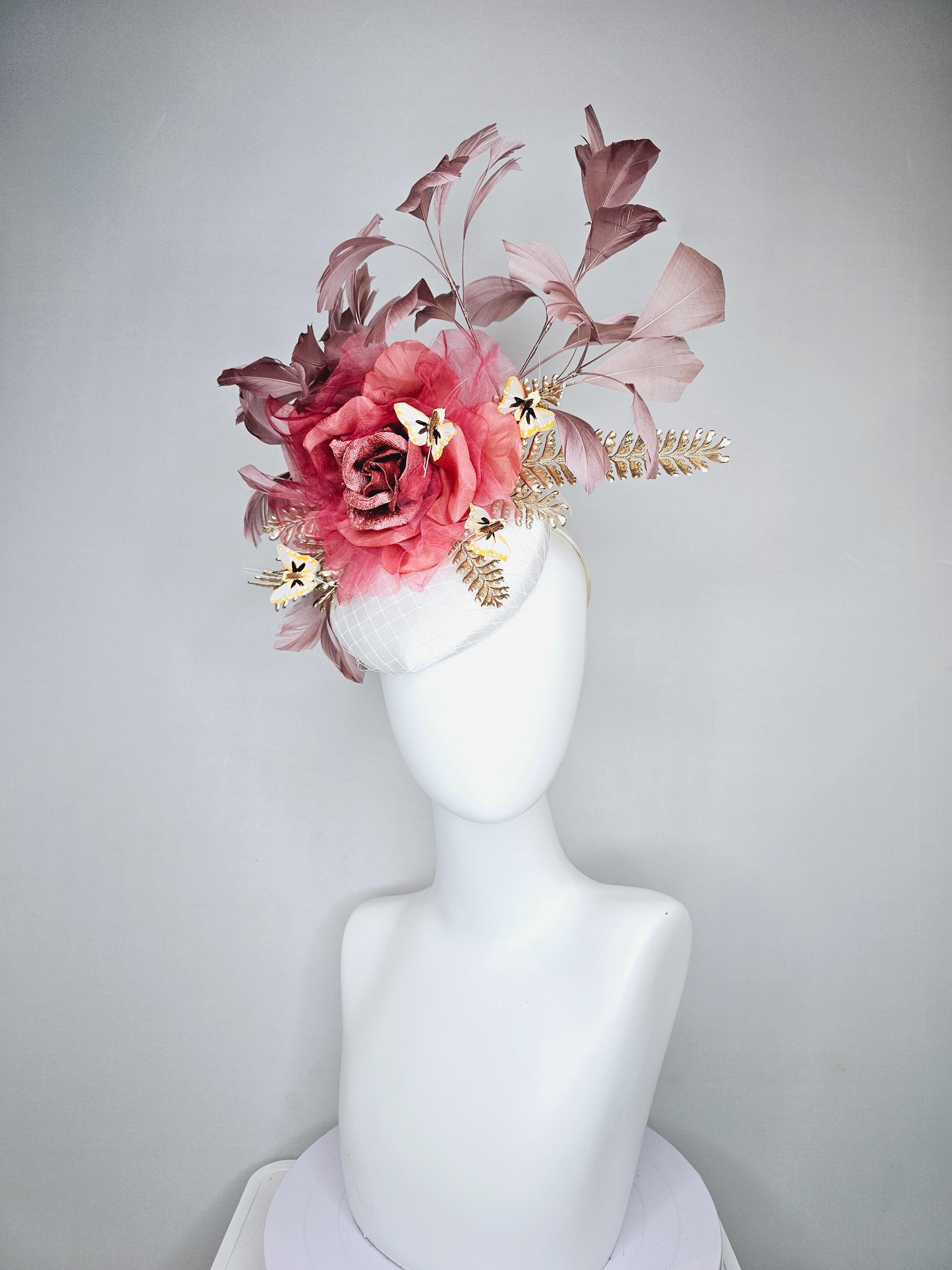 Vincent De Koven RARE Fascinator Hat  ORIGINAL Wedding Bridal Races One off Piece Large Cream Light Blush Pink Feather Straw  main image 2