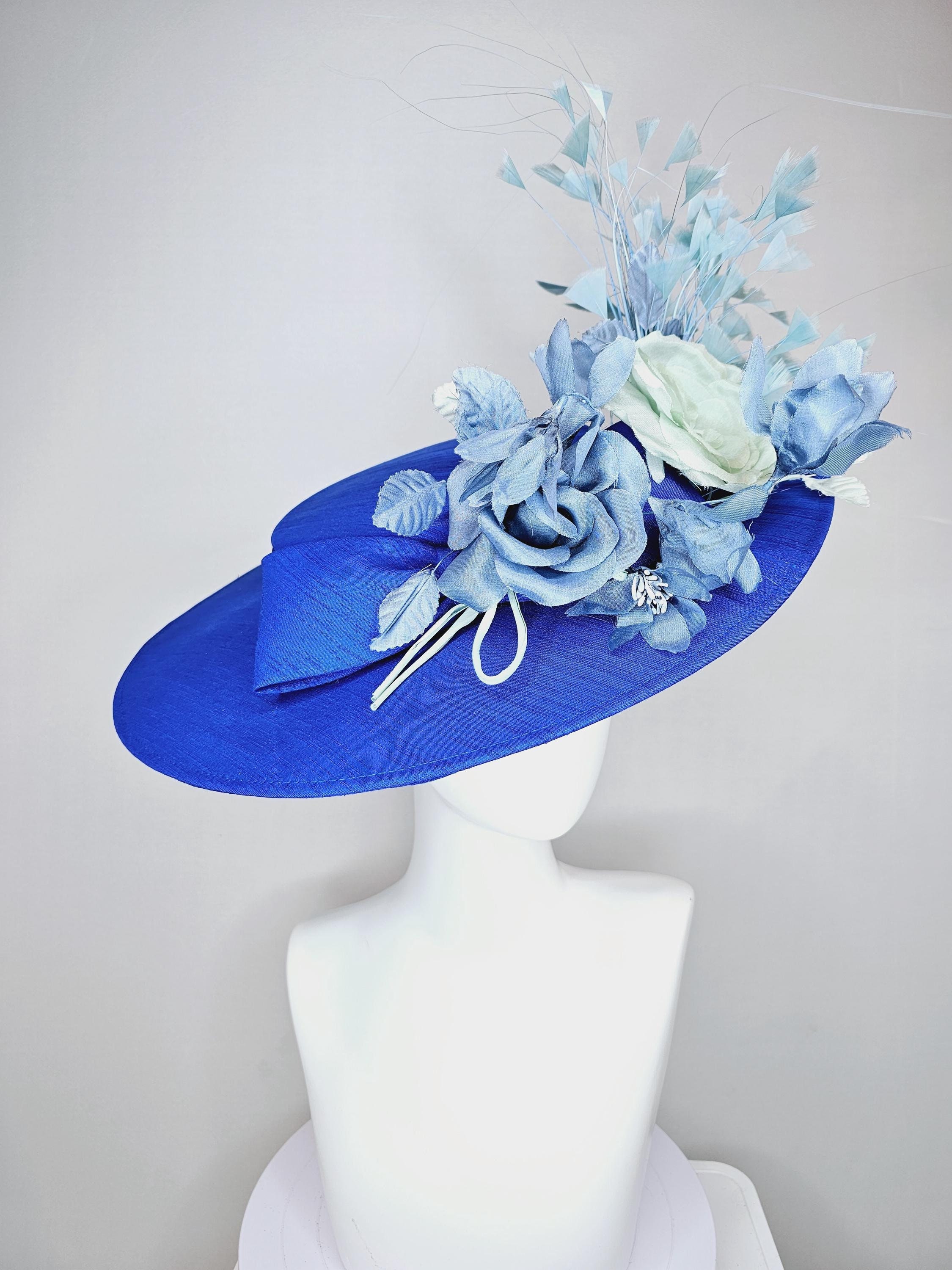 Elite Champagne Hat Sun Womens Blue Green Satin Wide Brim Bow Derby Church NWOT M4003 ( Powder Blue Hat )kentucky Derby Hat, Church Hat  main image 3