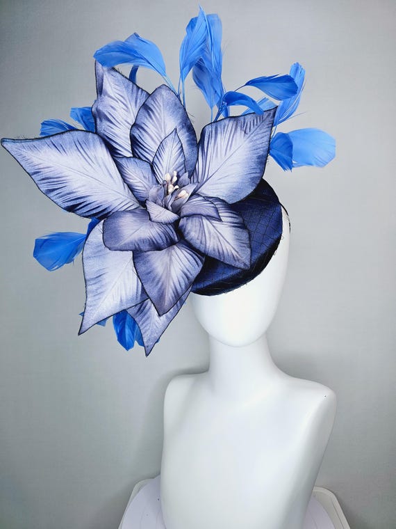 Navy custom floral fancy Derby hat, handmade Navy custom floral fancy Derby hat, handmade main image 4