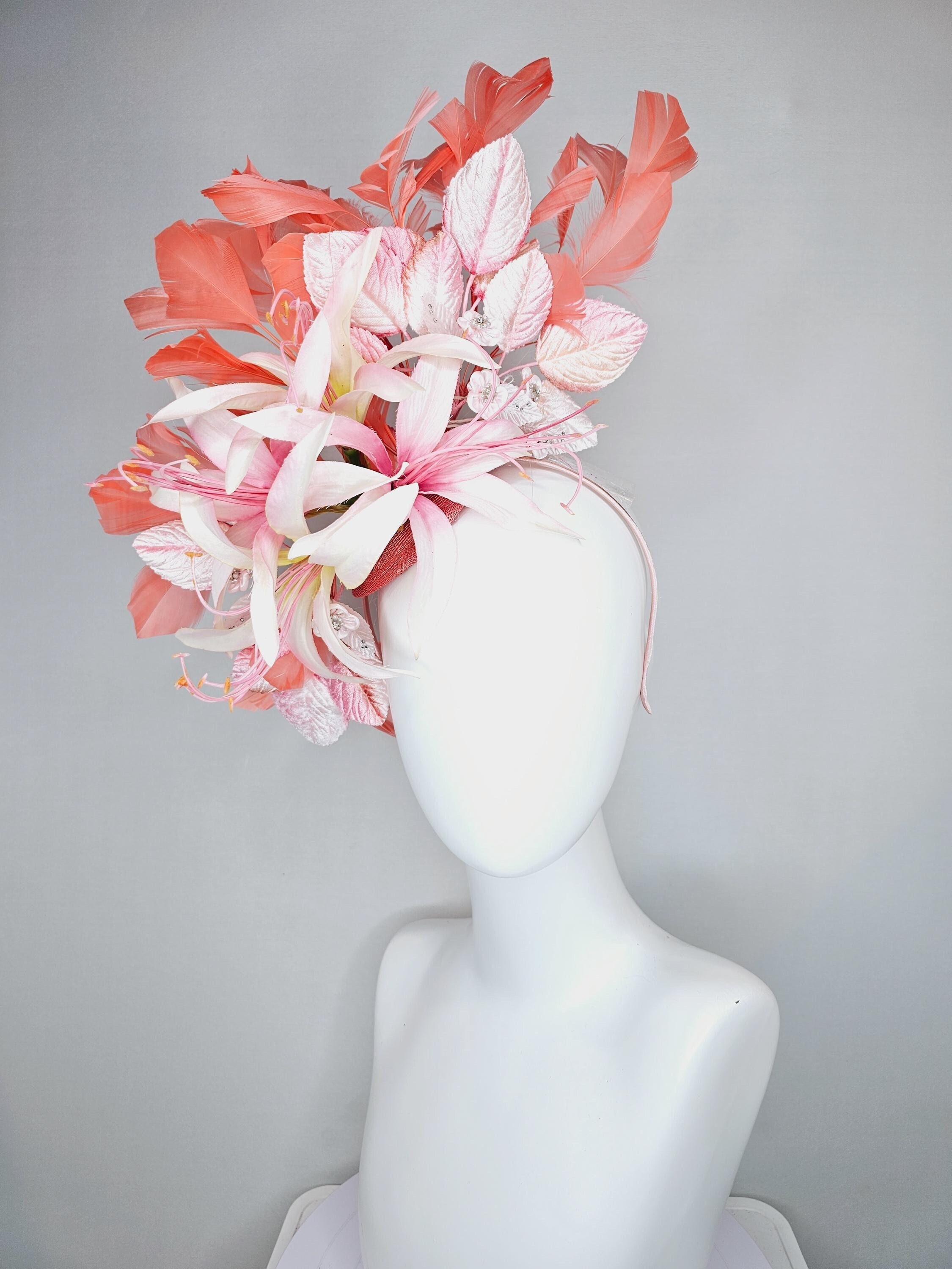 Kentucky Derby Oaks Floral Fascinator Hat - Peach, Ivory & Yellow M22019F ( Peach White Hat ) Kentucky Derby Hat Church Hat  main image 4