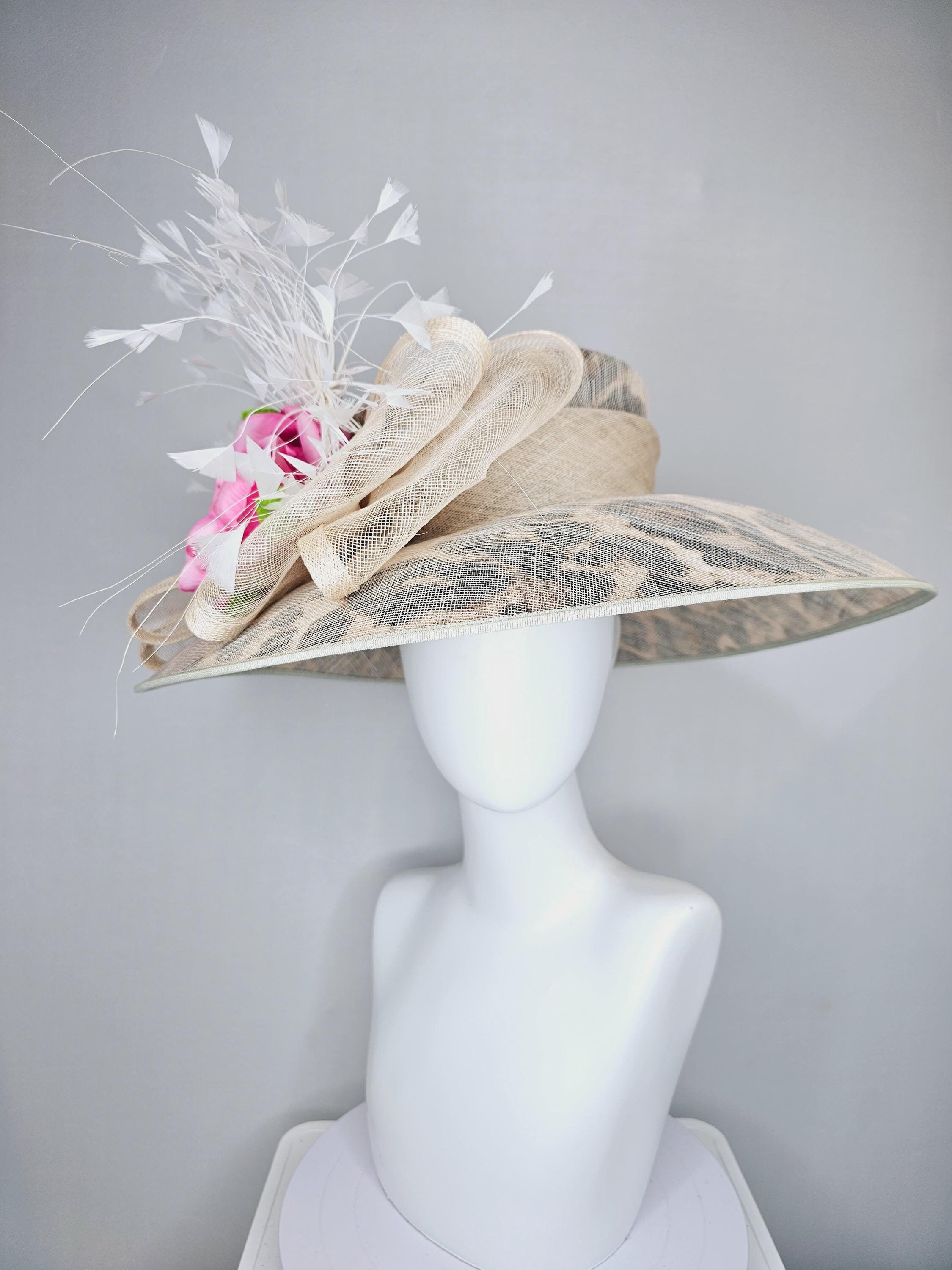 Kentucky Derby Hat Large Wide Brim Sinamay Neutral Taupe  display picture 2