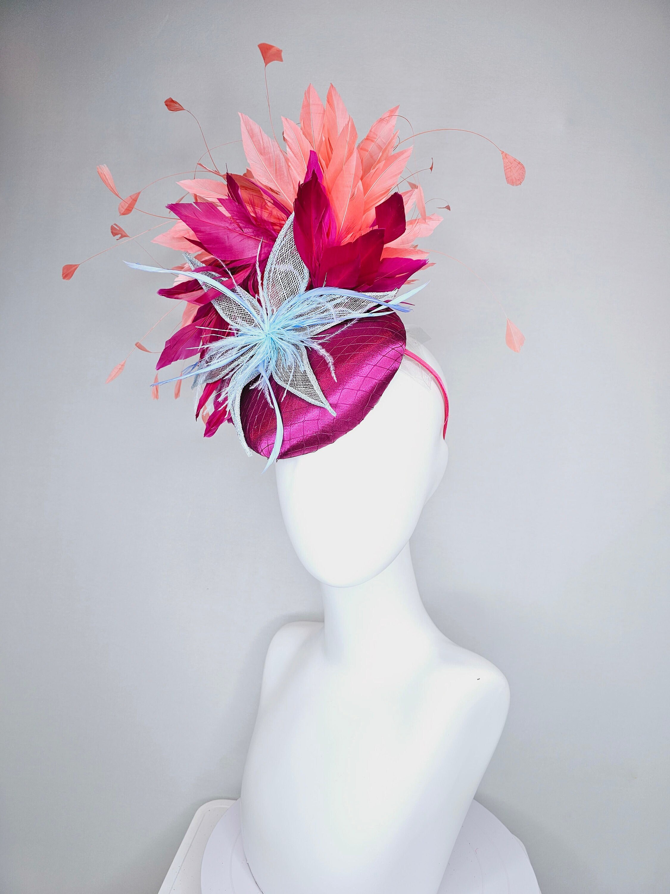 Kentucky Derby Hat Fascinator Magenta Purple Wine Satin With 