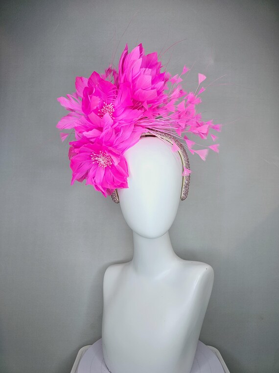 Pink Feathered Fascinator Hat with Crystal Brooch - Women Accessories Pink Wedding Hats for Women - Pale Pink Royal Ascot  main image 4