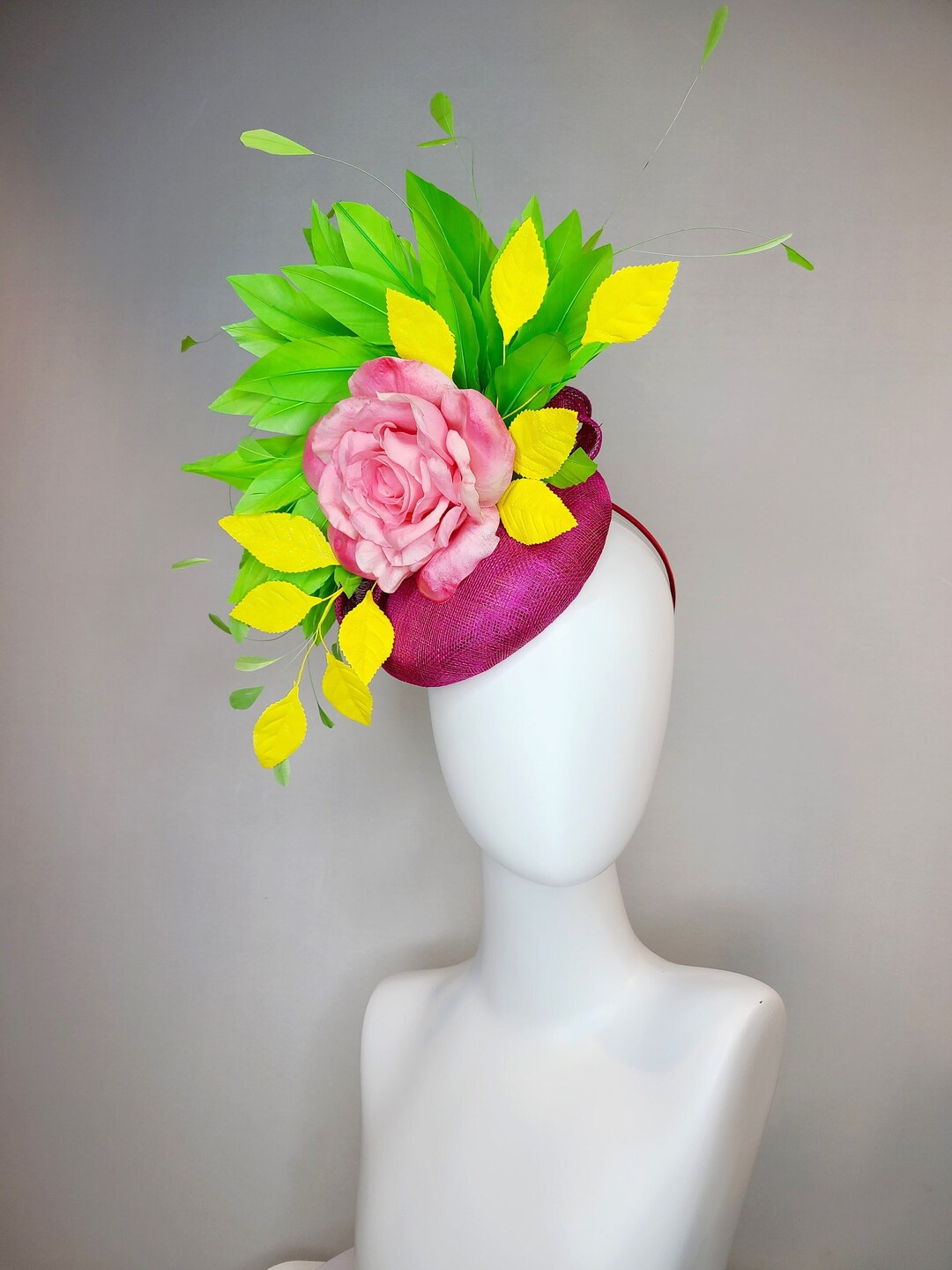 Kentucky Derby Hat Fascinator Purple Magenta Fuchsia Sinamay Base With