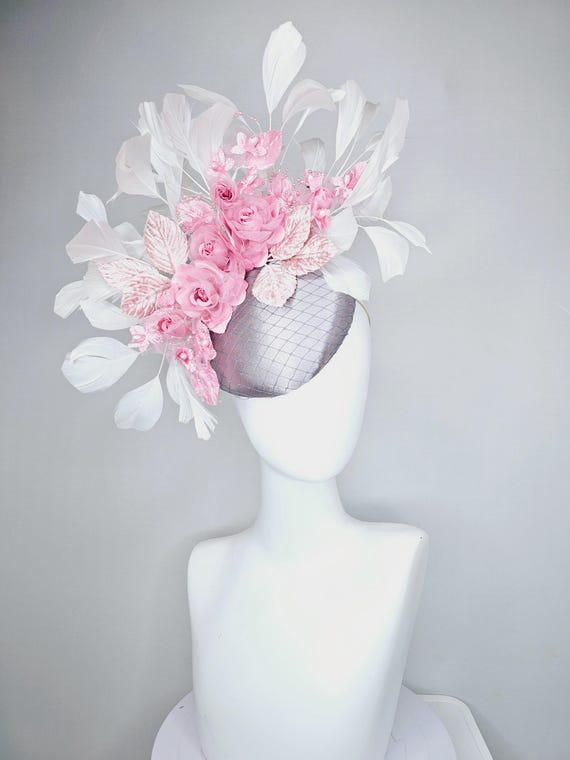 Kentucky Derby Hat Fascinator Silver Gray Satin W/ Netting  display picture 2