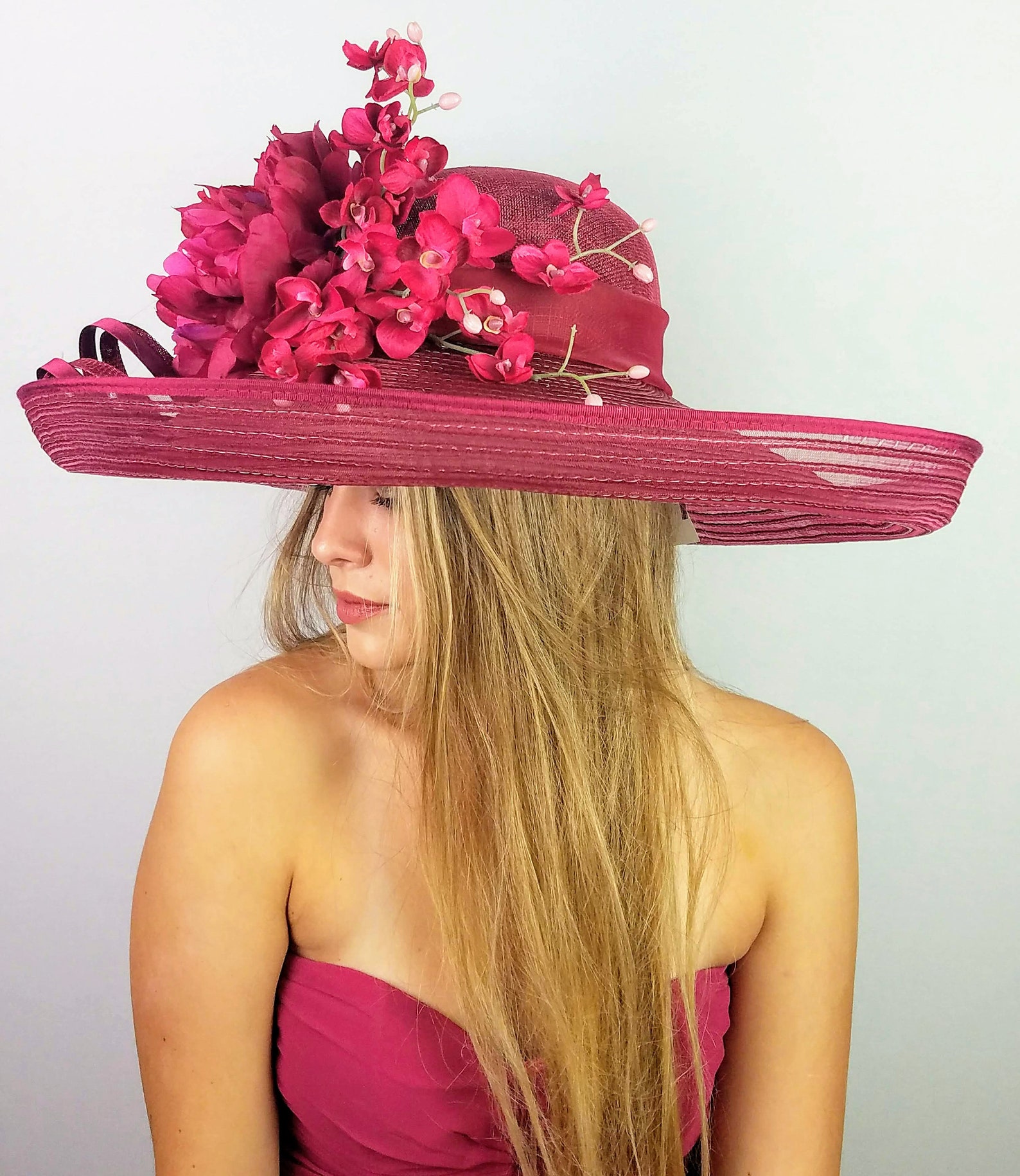 Red Kentucky Derby Hat Merlot Wine Red Purple Horsehair Etsy