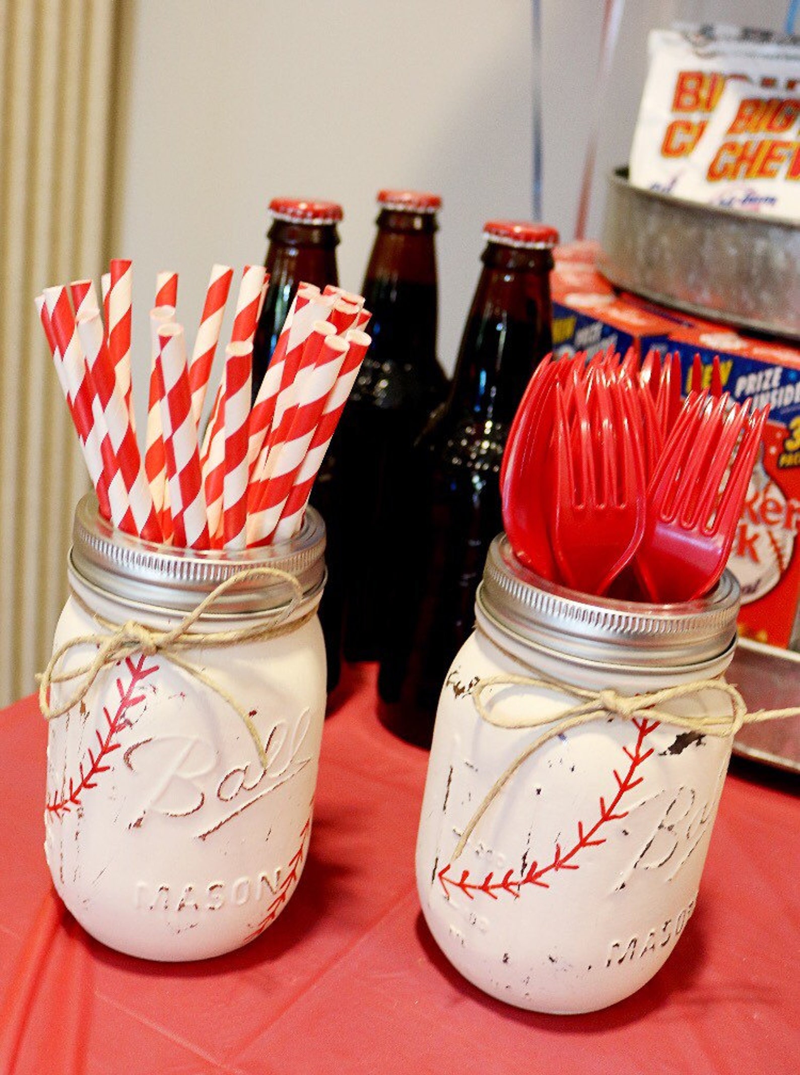 Painted Mason Jars. Baseball Mason Jar. Baseball Party Decor. Etsy