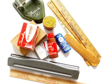 Desk-Office Supplies 11 Pieces Paper Punches-Brass Fasteners-Wooden Rulers Retro Desk Accessories Home Decor