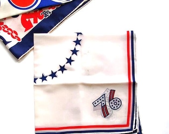 5 Vintage Square Scarves Red-White-Blue Solid and Geometric Spring-Summer Scarves Retro Fashion Accents Gift Ships FREE in US
