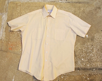 Vintage Sears Perma Prest Beige Shirt Men's 16 1/2 Reg Cut Retro Unisex--Normcore-Minimalist