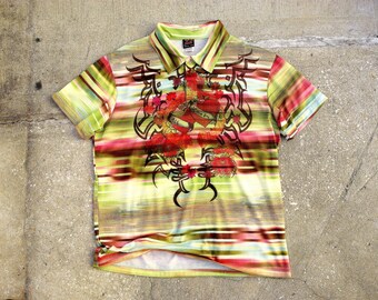 Vintage Love 'Em All Polo Shirt Mens L By Pistol Pete Colorful-Psychedelic Unisex Skater-Hipster Street Wear