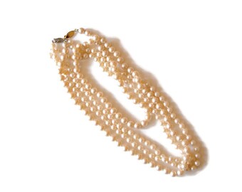 2 Vintage Faux Pearl Necklaces 15" and 18" Knotted Between Beads Retro Glam Costume Jewelry Gift