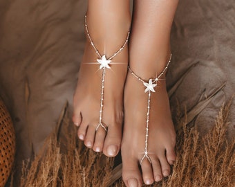 Starfish Beaded Barefoot Sandals, Anklet, Beach wedding Starfish Barefoot Sandal, Bridal Barefoot Sandals, footless sandal